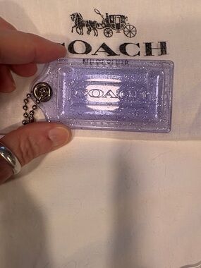Coach Lilac Glitter Acrylic Tag Charm with Silver Ball Chain